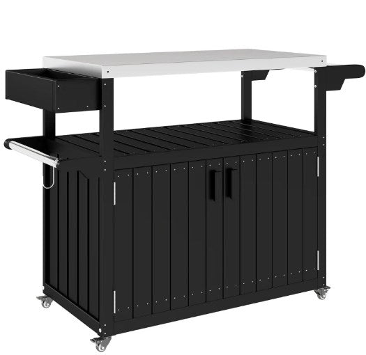 Outdoor Bar Cart with Storage and Stainless Steel Top