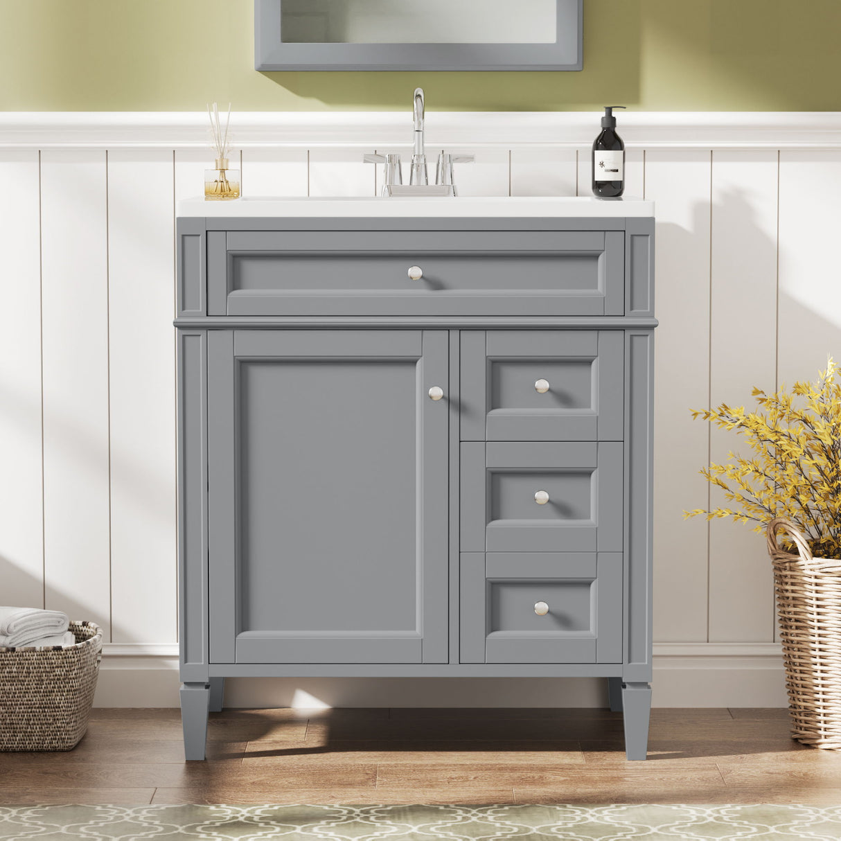 Bathroom Vanity With Top Sink, 2 Drawers & Tip Out Drawer