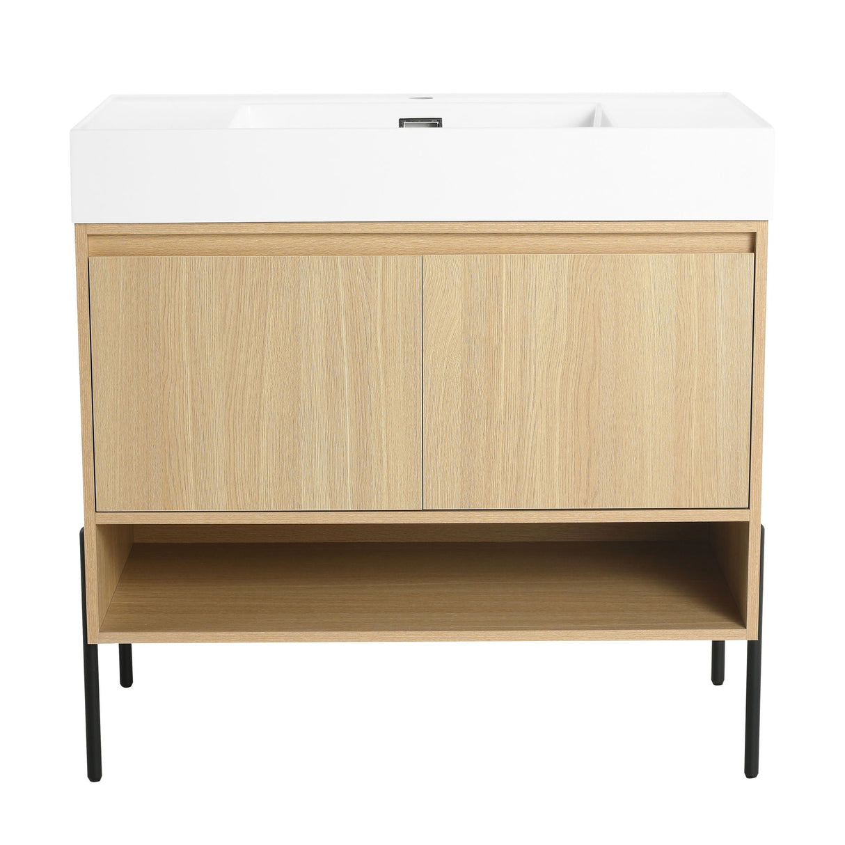 Modern Bathroom Vanity Combo With Single Resin Sink And Storage Cabinet