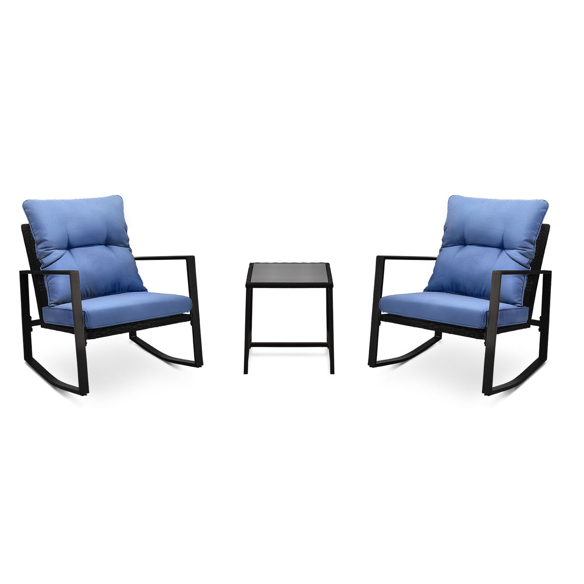 3 Piece Patio Bistro Set with Blue Cushions - view 11