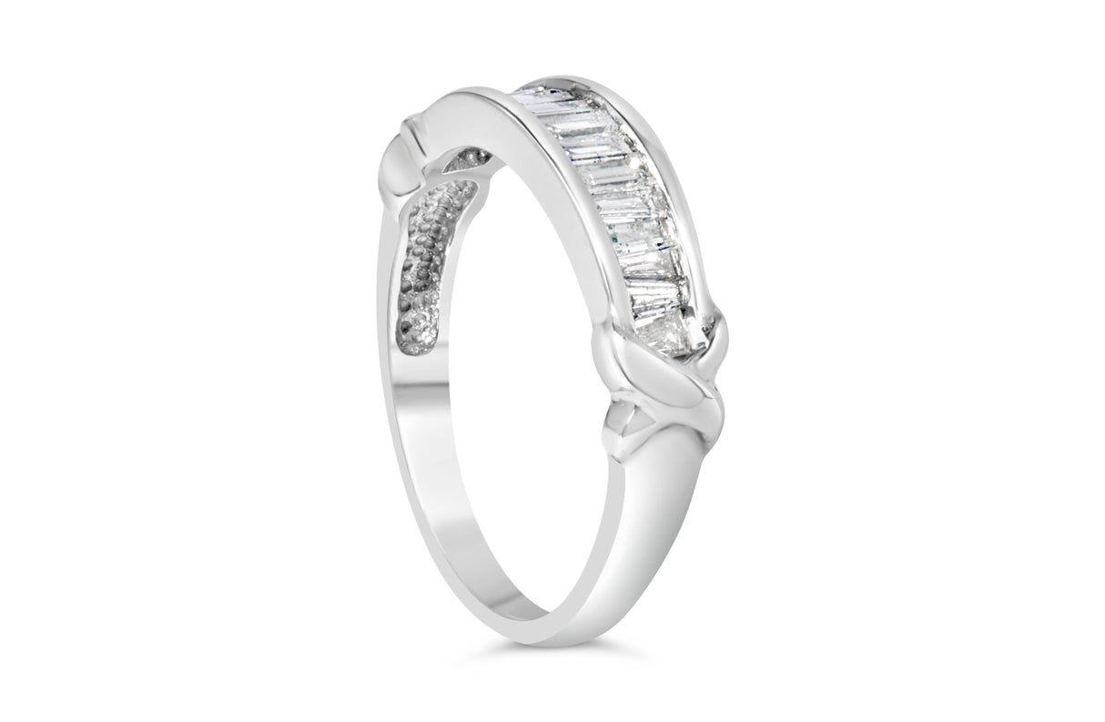 .925 Sterling Silver 1/2 Cttw Baguette Cut Diamond Channel Set X-Station Wedding Ring (H-I Color, I1-I2 Clarity) - Size 6-1/2