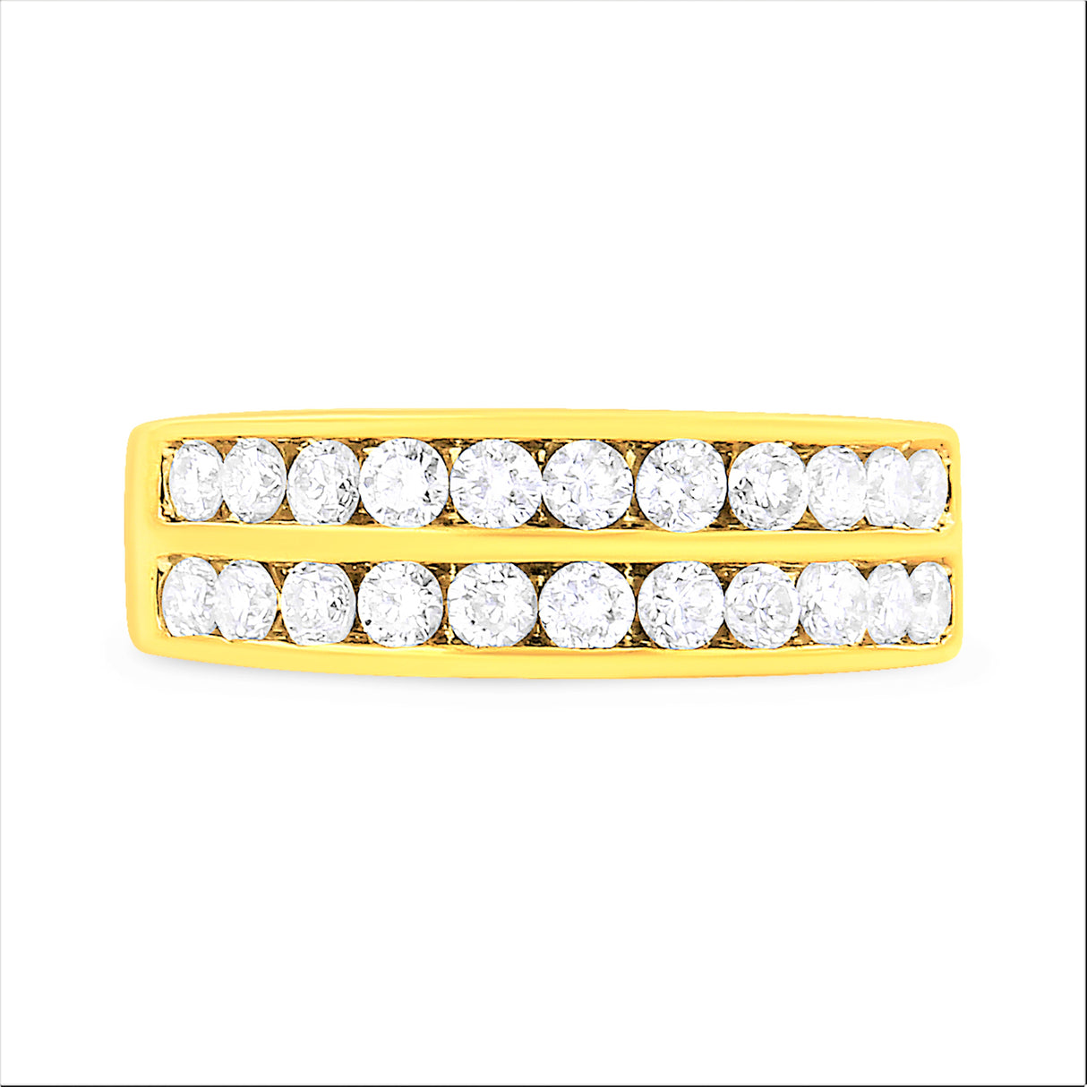 10K Yellow Gold Two-Row Diamond Band Ring (1 Cttw, J-K Color, I1-I2 Clarity) - Size 6
