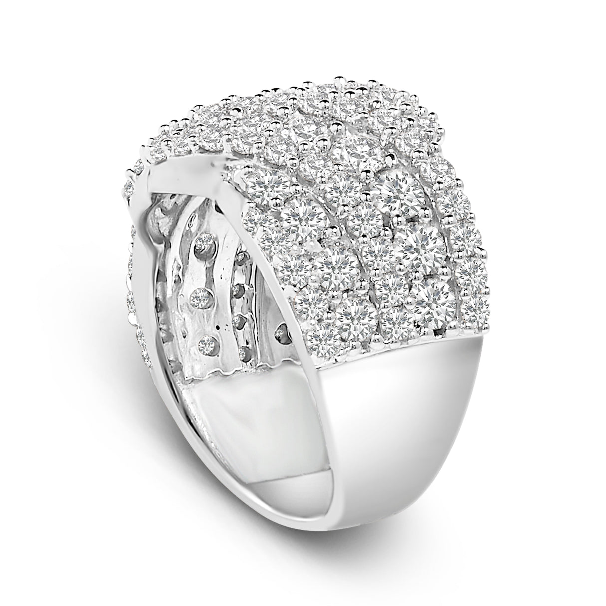 10K White Gold 3.00 Cttw Diamond Multi Row Cluster Band Ring (I-J Color, I3 Clarity) - Size 7