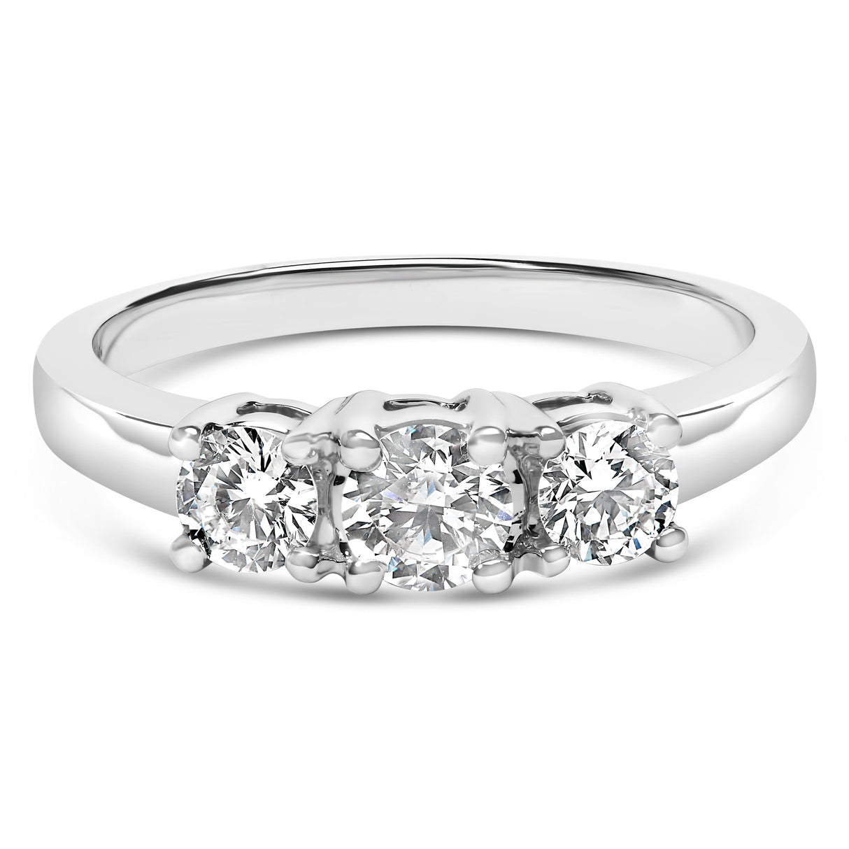 14K White Gold 3/4 Cttw Lab Grown Diamond 3 Stone Ring Band (F-G Color, VS2-SI1 Clarity)- Size 7
