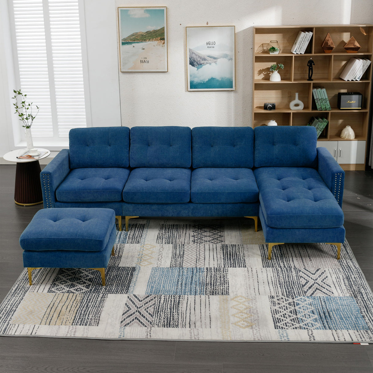 Modern L - Shape Convertible Sectional Sofa With Movable Ottoman