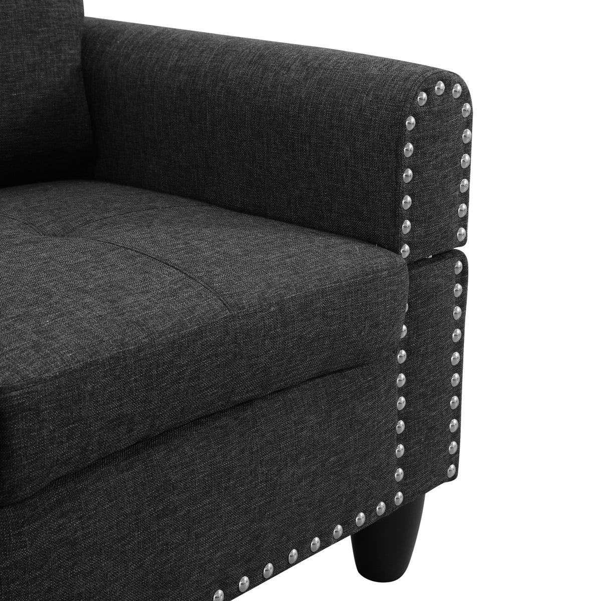 Reversible L-Shaped Sectional Couch with Storage Ottoman, Tufted