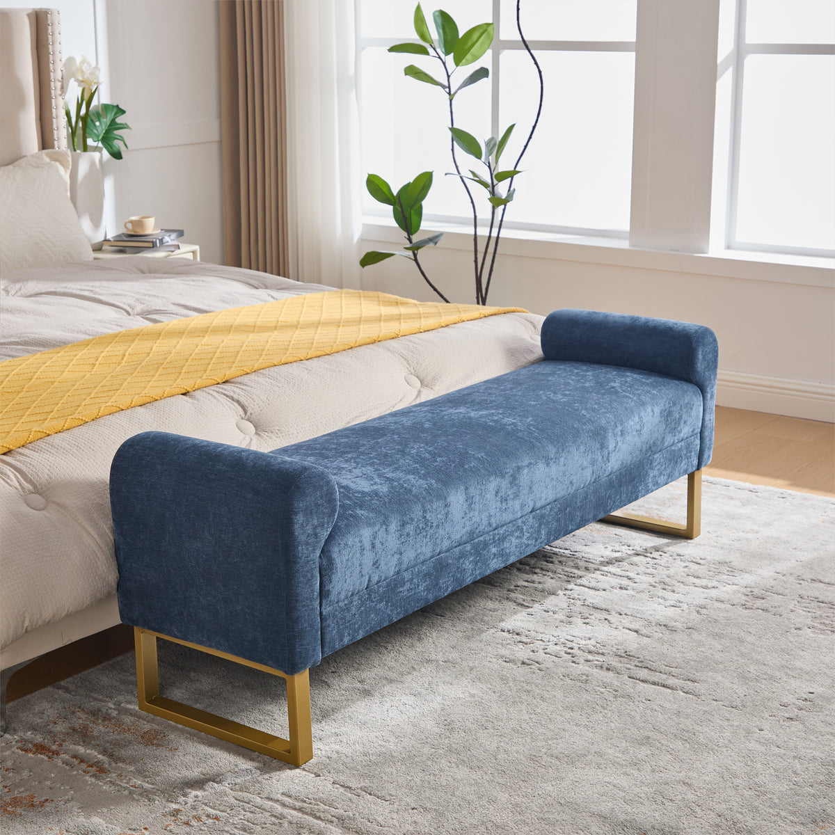 65" Ottoman Bench - Chenille Upholstered for Bedroom