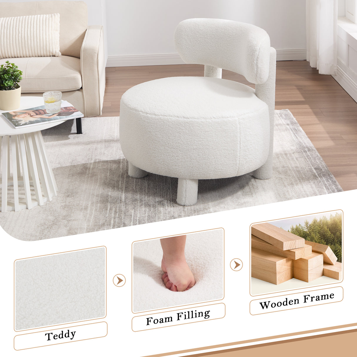 Teddy Fabric Armless Accent Chair