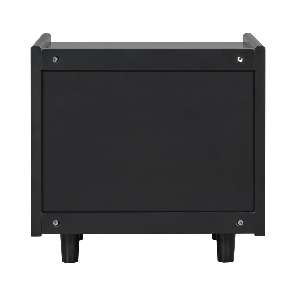 Black Nightstand with Rattan Detail