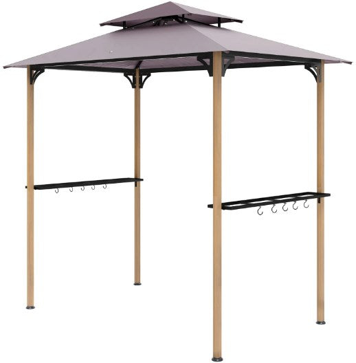Double Tiered Barbecue Grill Gazebo Shelter with Side Shelves and Hooks