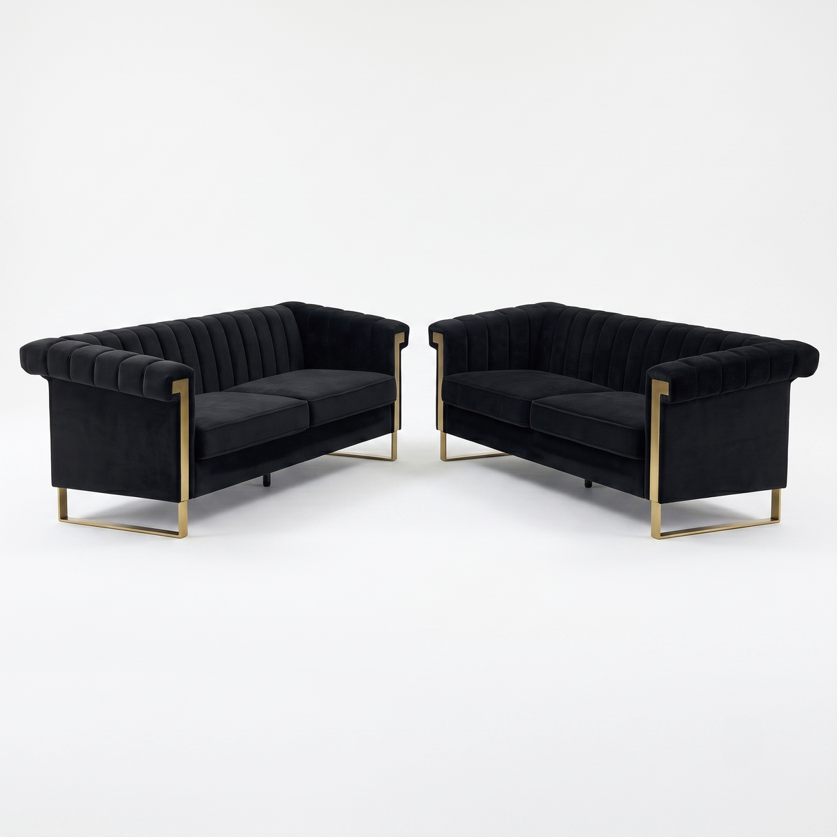 Black Velvet 2 Piece Sofa Set