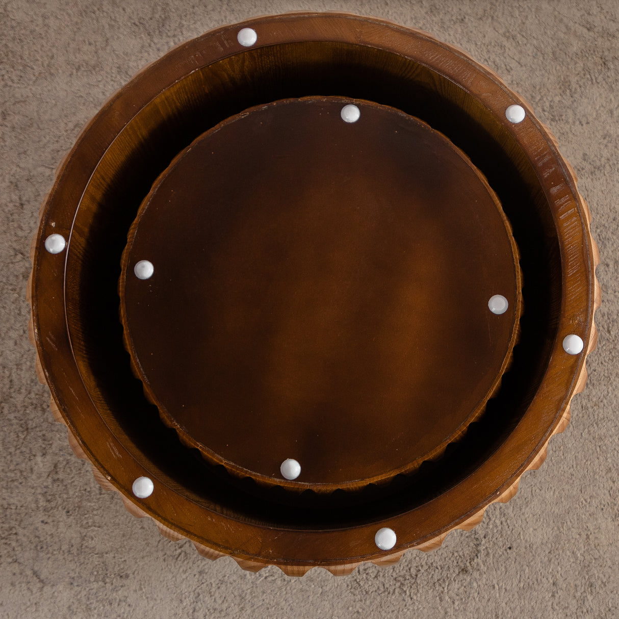 Set of 2 Fluted Round Coffee Tables - Mid-Century Modern Wood