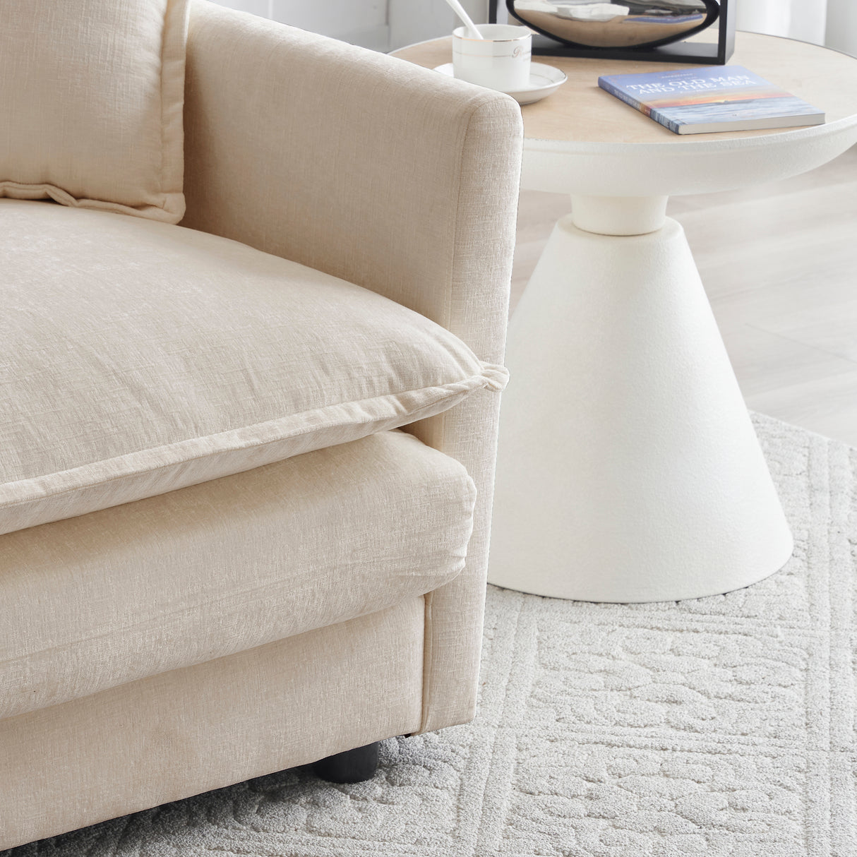 Chenille Two-Seater Sofa with 1 Footrest, 2 Seater L-Shaped Sectional with Ottoman