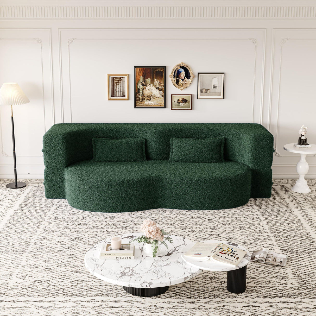Modern Floor Sofa With 2 Pillows Convertible Teddy Fabric Foam Filled Bed