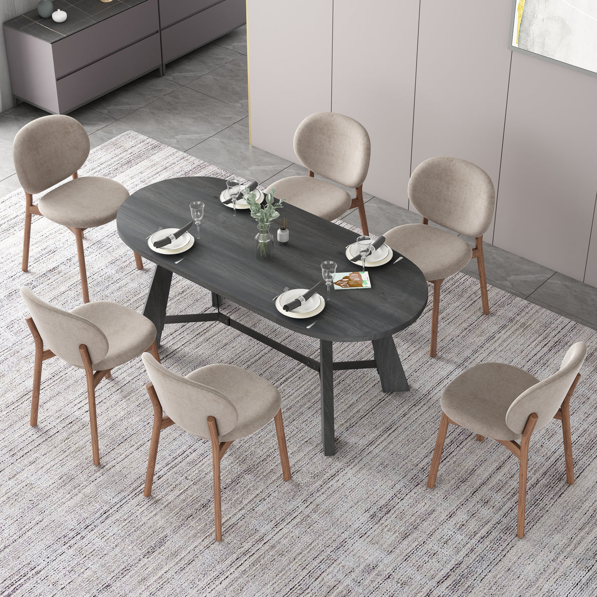 70.86 Inch Oval Dining Table, Rustic Style Dining Room Table