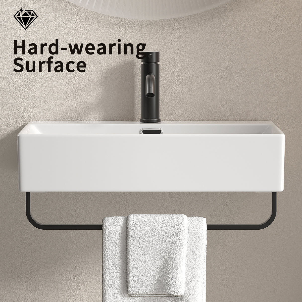 White Small Wall-Mount Vessel Sink with Towel Rack