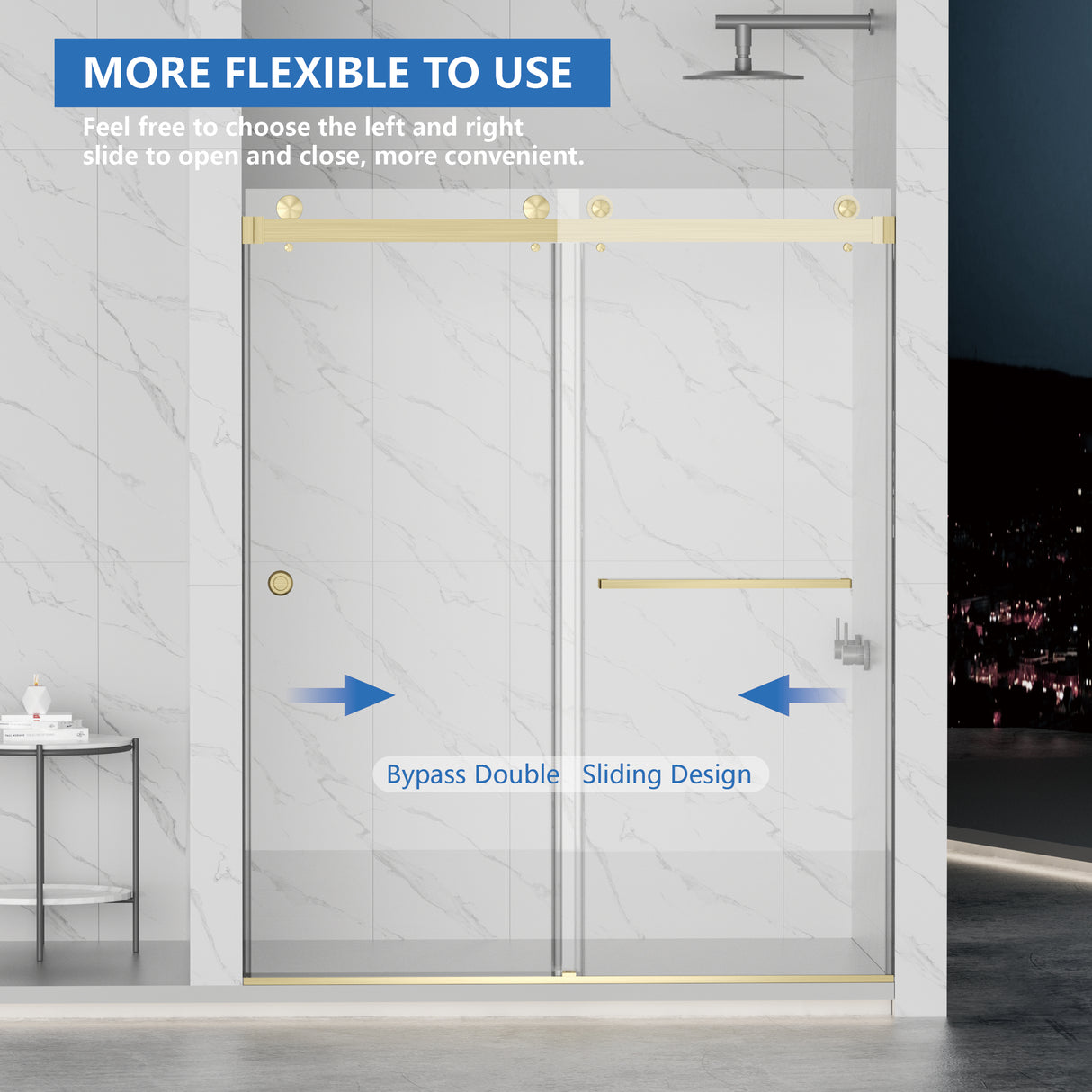 Frameless Shower Door with Double Sliding Design