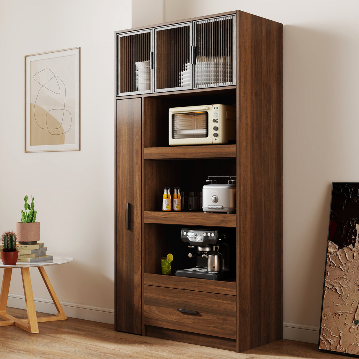 70.87" Tall Kitchen Pantry Cabinet with Multi-Tier Pull-Out Shelf