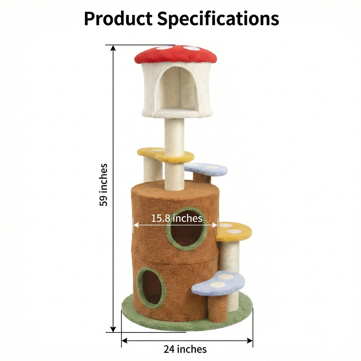 Mushroom Cat Tree With Large Condo Platform Ladder