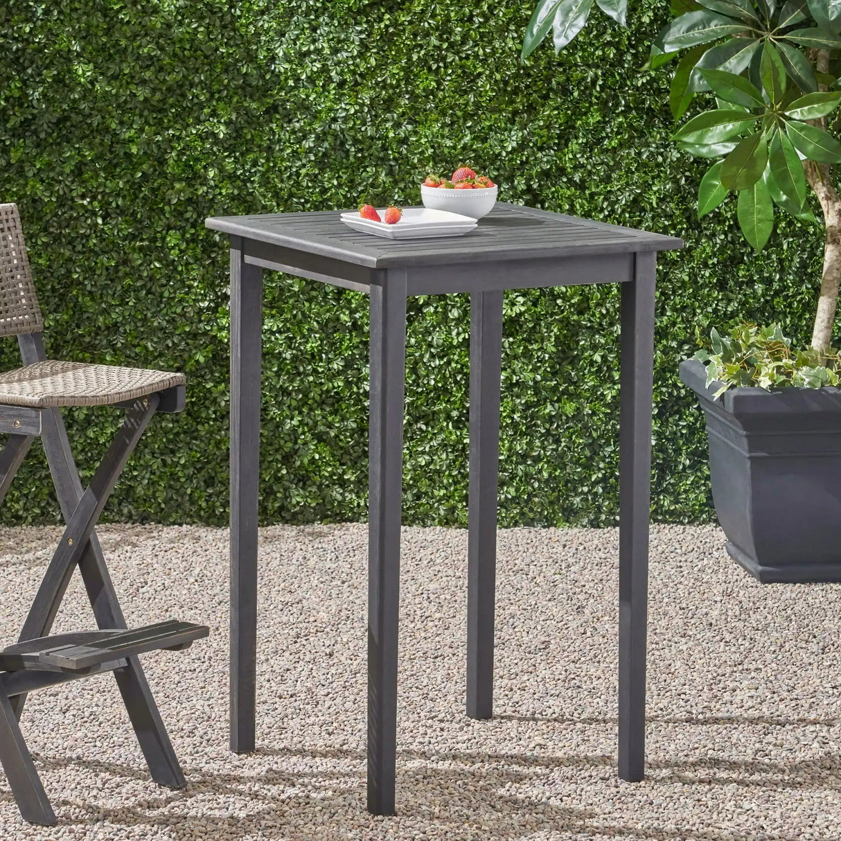 Outdoor Minimalist Acacia Wood Square Bar Table - Best Buy Furniture