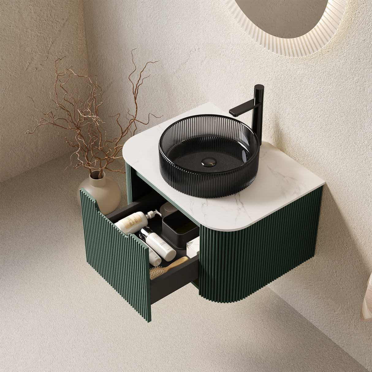 Dina 24" Bathroom Vanity & Sink with Floating Curved Edges