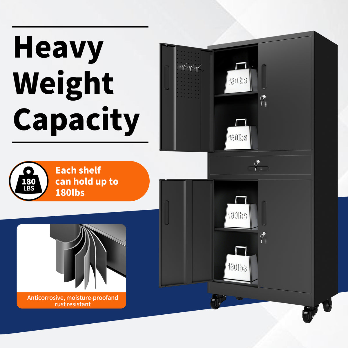 Metal Storage Cabinet with Drawer and Locking Doors