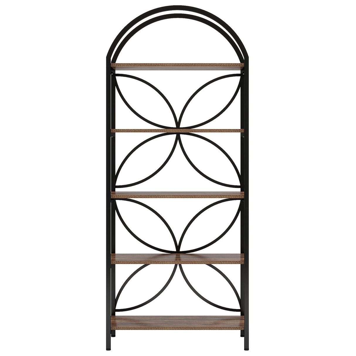 Tall 5 Tier Arched Bookshelf With Shelves For Living Room - Rustic Brown