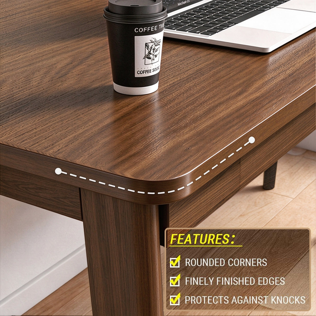 Mid-Century Long Desk Table, 63-Inch, Walnut Wood