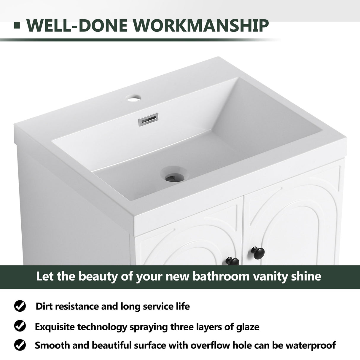 Contemporary Freestanding Bathroom Vanity With Resin Sink & Soft-Close Cabinet Doors