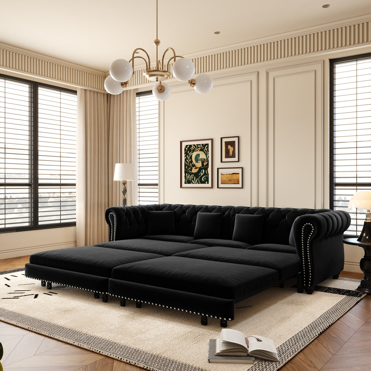Chesterfield Sofa Bed - 3-in-1 Convertible Velvet Sofa