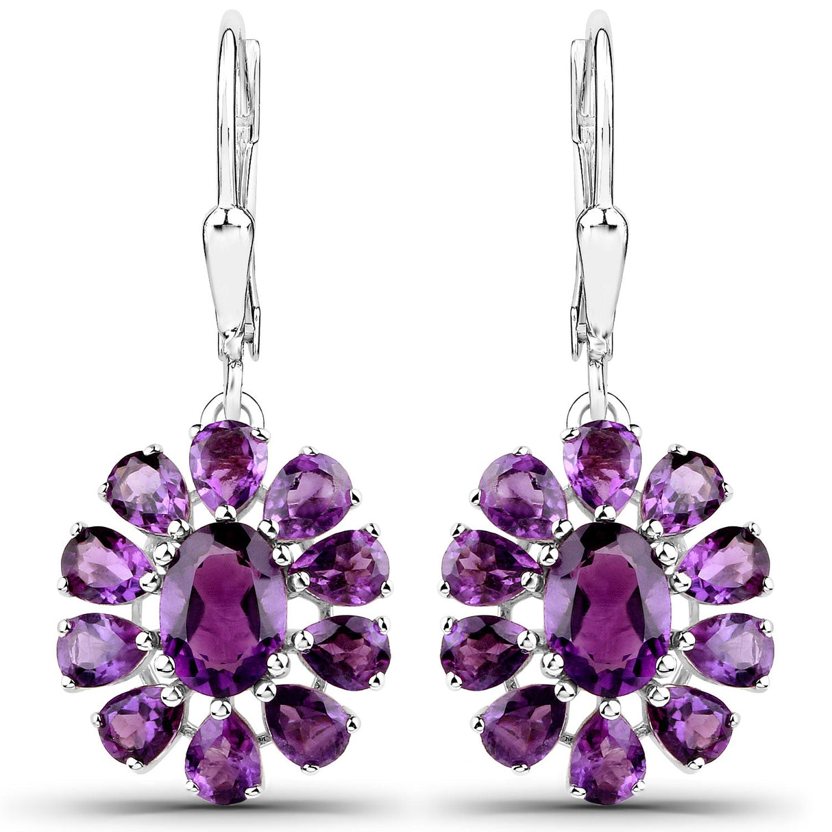 11.60 Carat Genuine Amethyst and White Topaz .925 Sterling Silver 3 Piece Jewelry Set (Ring, Earrings, and Pendant w/ Chain)