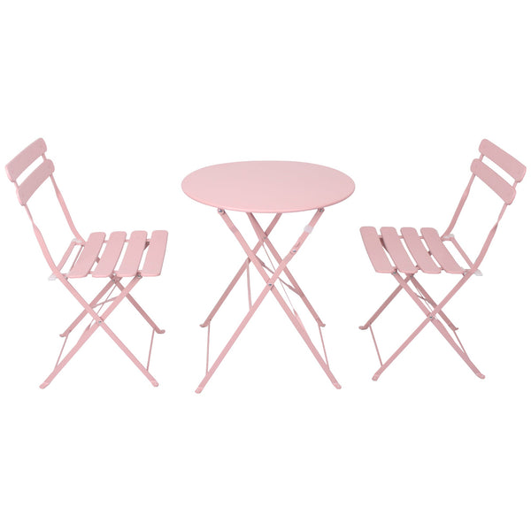 3 Pieces Patio Bistro Balcony Metal Chair Table Set - Pink