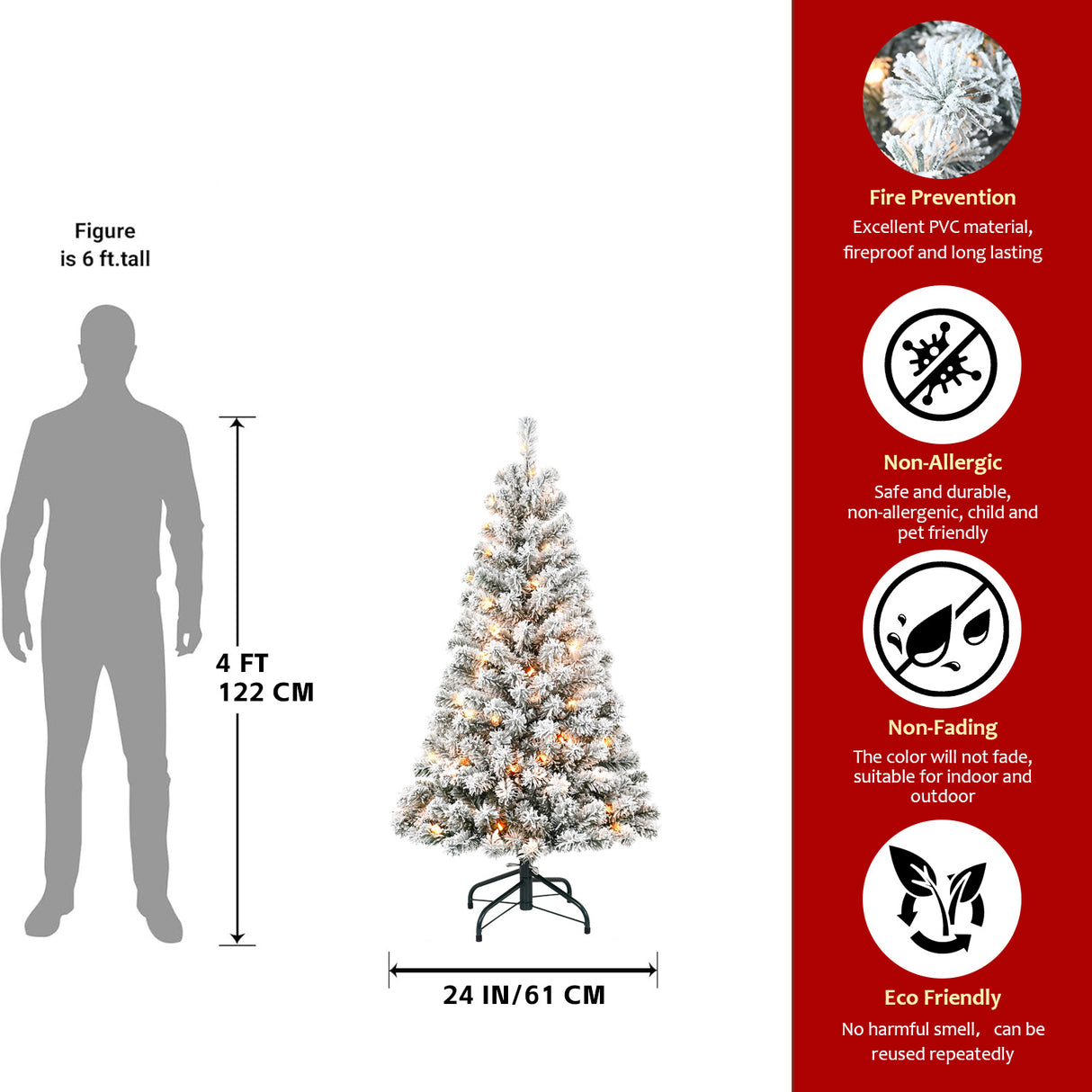 5FT Flocked Christmas Tree with 150 Warm Lights