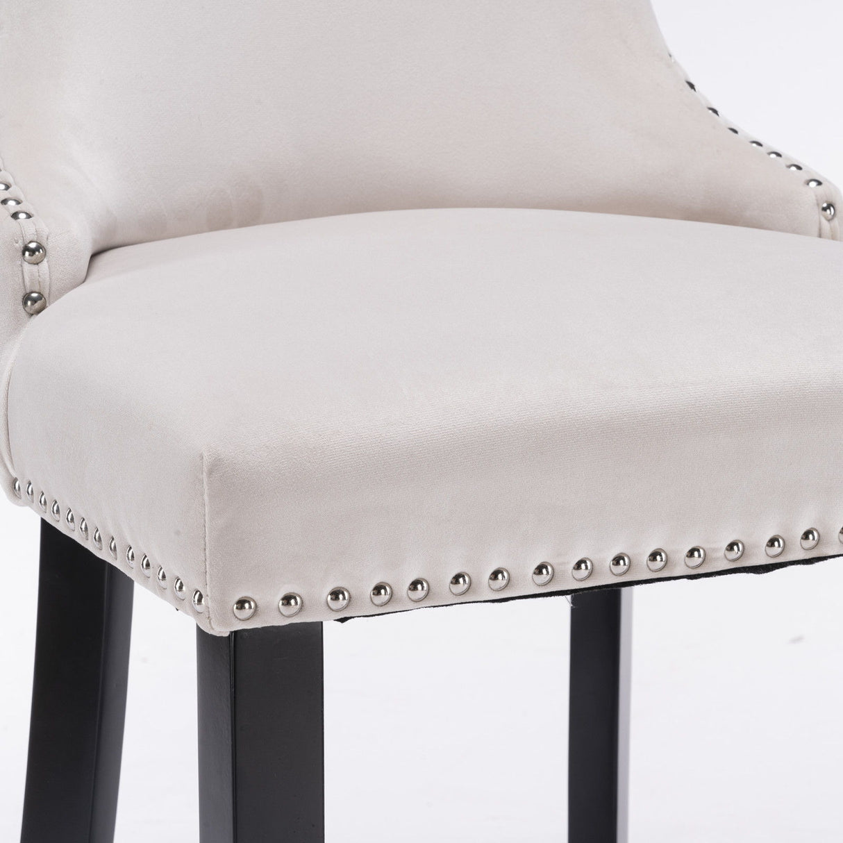 Contemporary Upholstered Wing-Back Barstools With Button Tufted Decoration And Wooden Legs, And Nailhead Trim, Leisure Style Bar Chairs, Bar Stools (Set of 2)