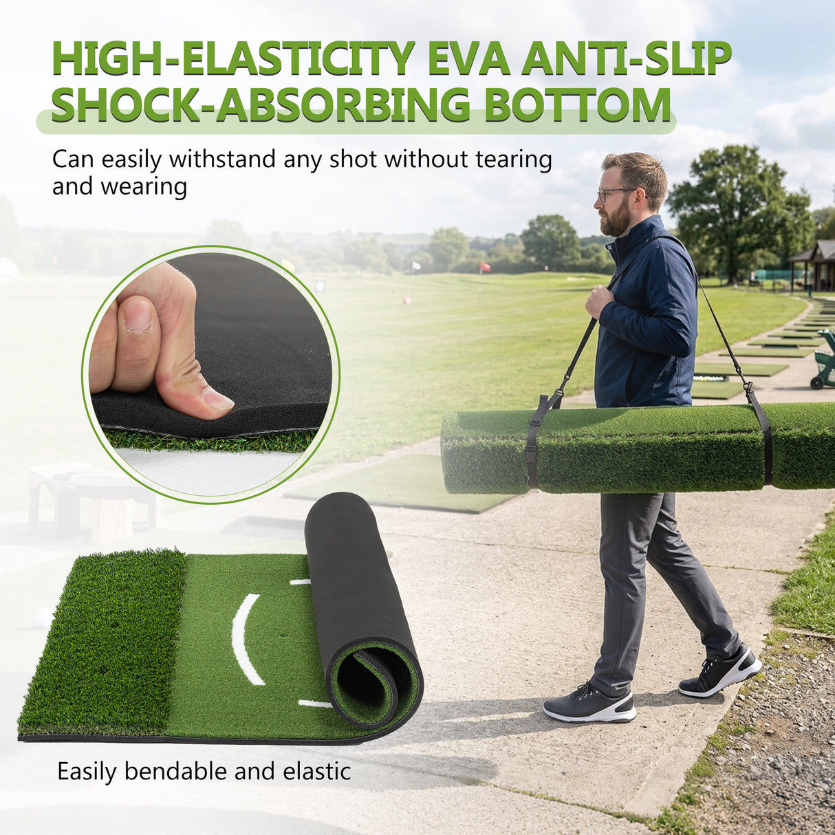 5'x4' Golf Hitting Mat with Cross Stance Guide