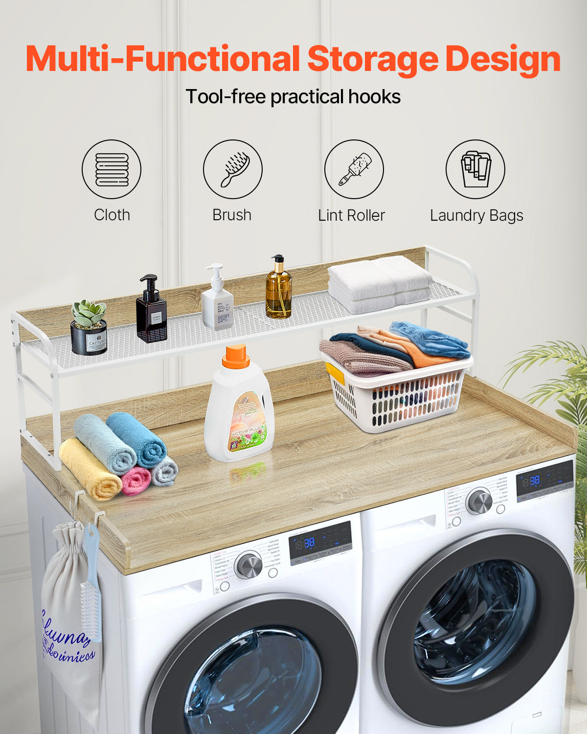 Washer Dryer Countertop with 2-Tier Shelf
