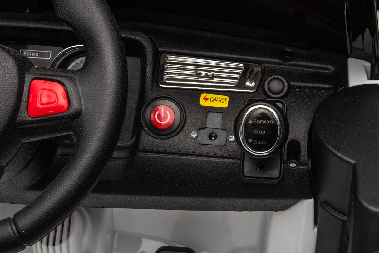 12V7A 30W*2 Four-Wheel Drive Seat One Button Start, Forward And Backward, High And Low Speed, Music, Front Light, Power Display, Two Doors Can Open, 2.4G R / C, Seat Belt Four Wheel Absorber