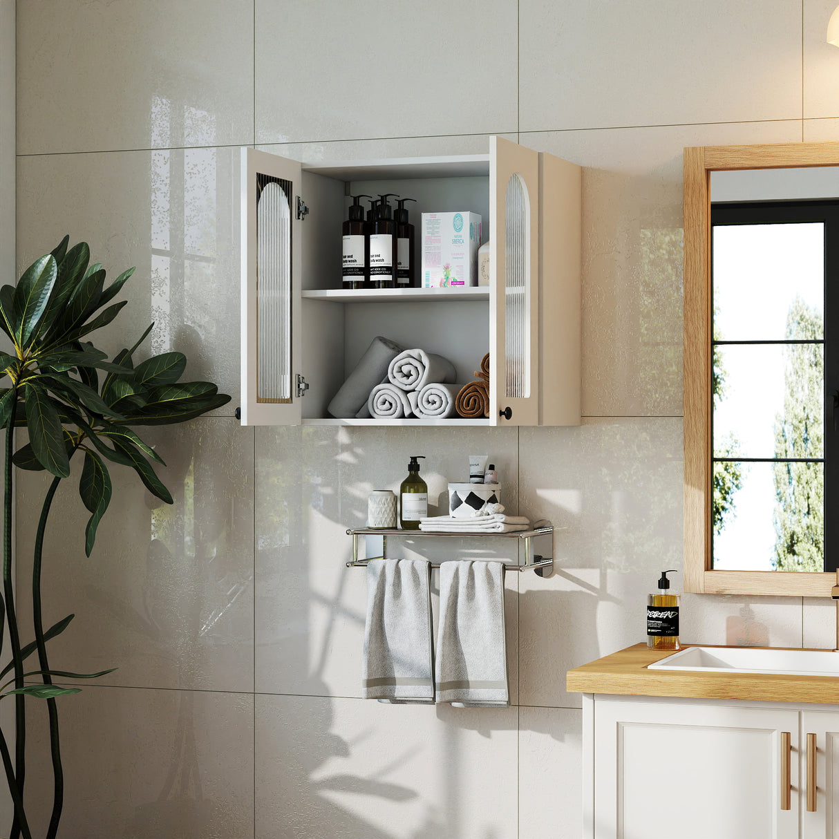 Wall Cabinet with Arched Glass Door and Adjustable Shelves