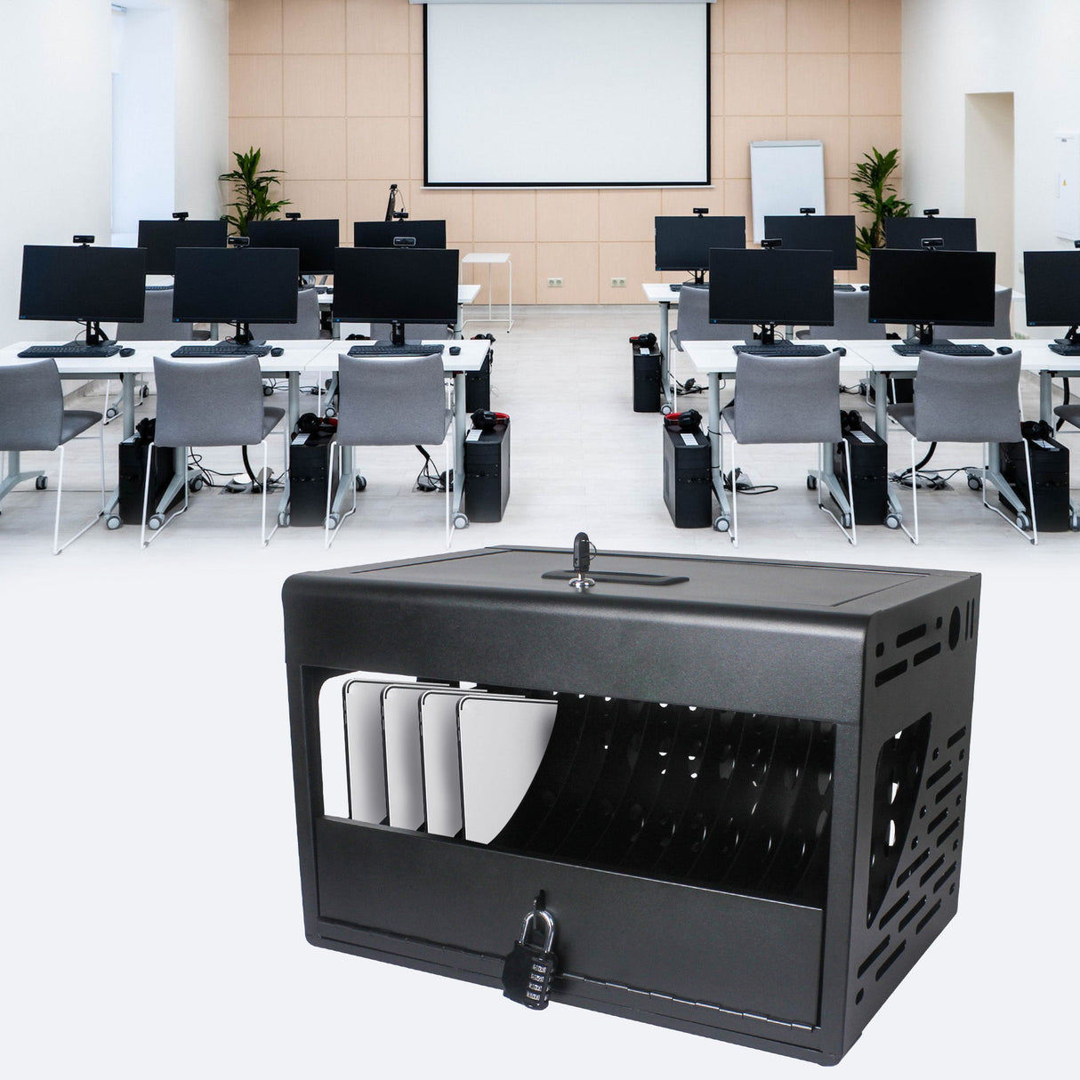 16 Bay Charging Cabinet For Laptop book, Locking Charging Station