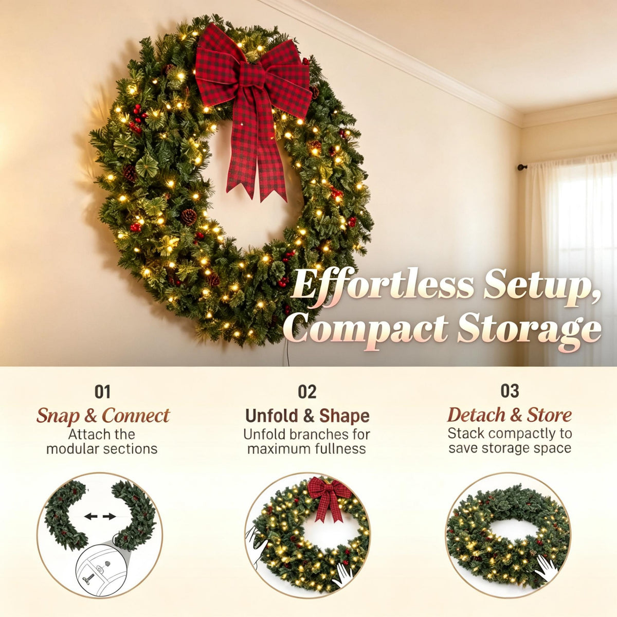 36 Inch Prelit Crestwood Spruce Christmas Wreath with Bow