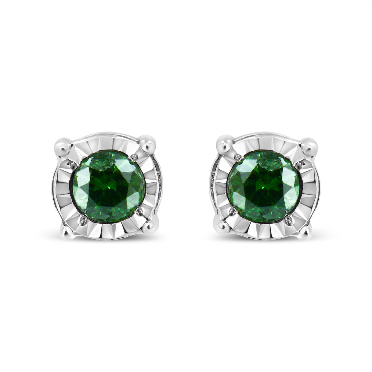 Sterling Silver Rose Cut Treated Green Diamond Solitaire Stud Earrings (0.25 cttw, Green Color, I2-I3 Clarity)