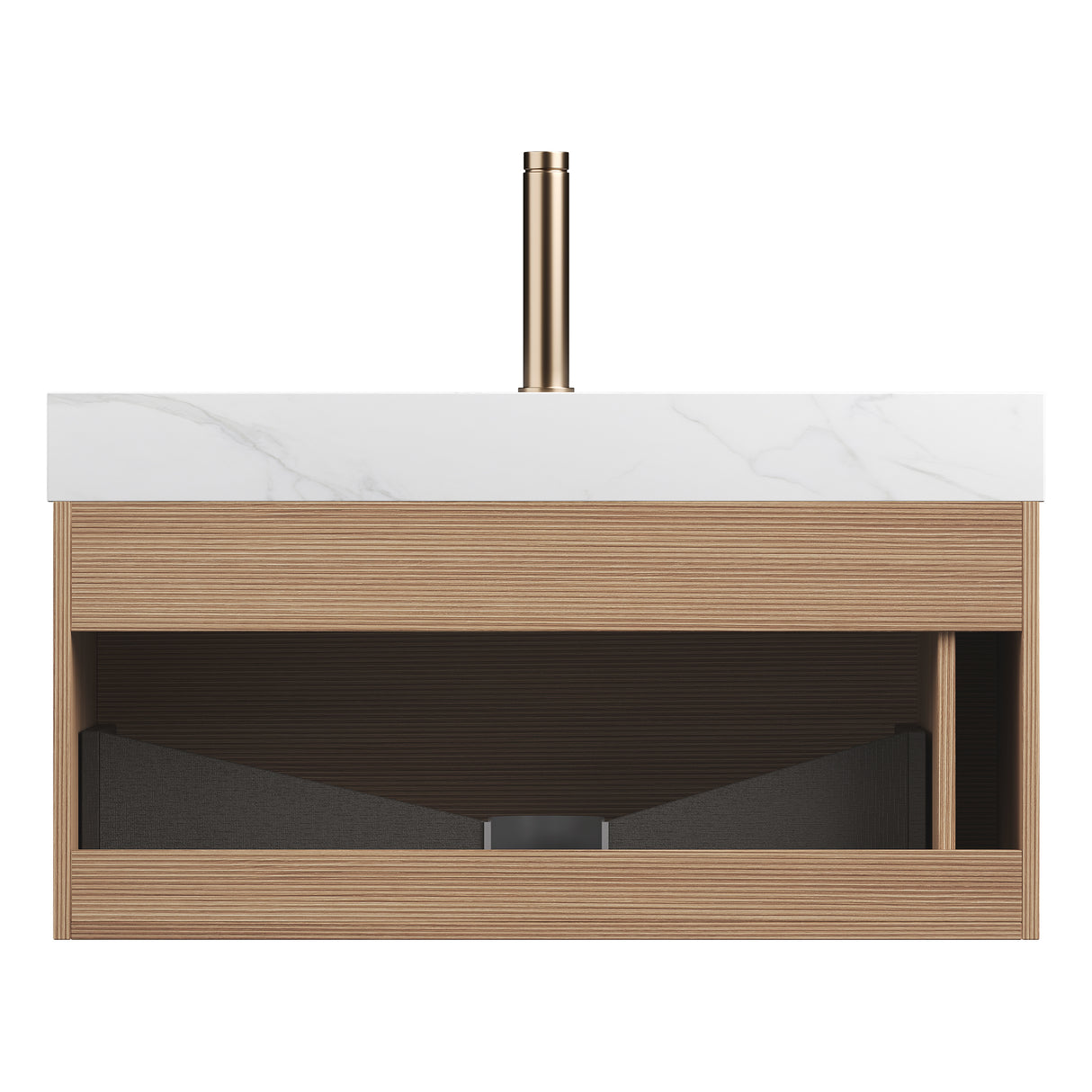 Nyah 36'' Bathroom Vanity & Sink, Floating Ultra-Slim Grille Plywood Cabinet, Drawer with Sensor Light, Carrara