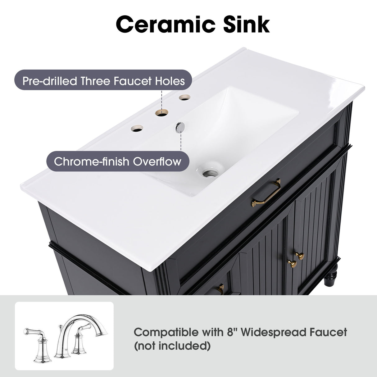 Bathroom Vanity With Sink, Freestanding Cabinet & Drawers
