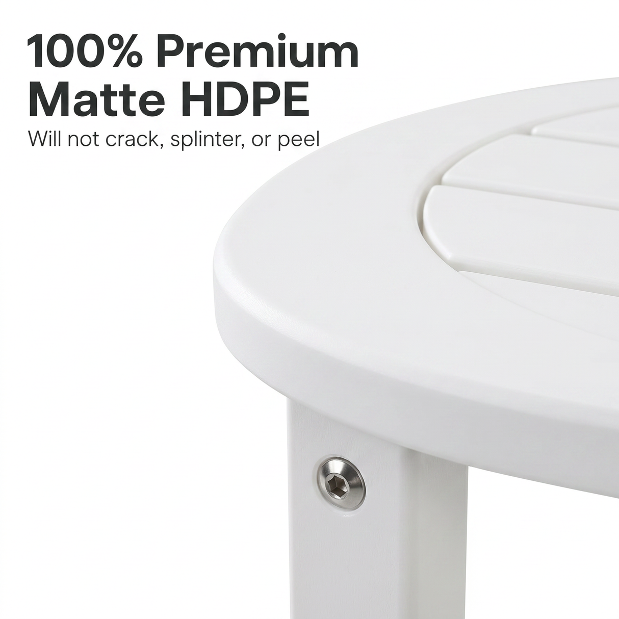 White HDPE Outdoor Side Table, 16 in. Round All-Weather Patio End Table