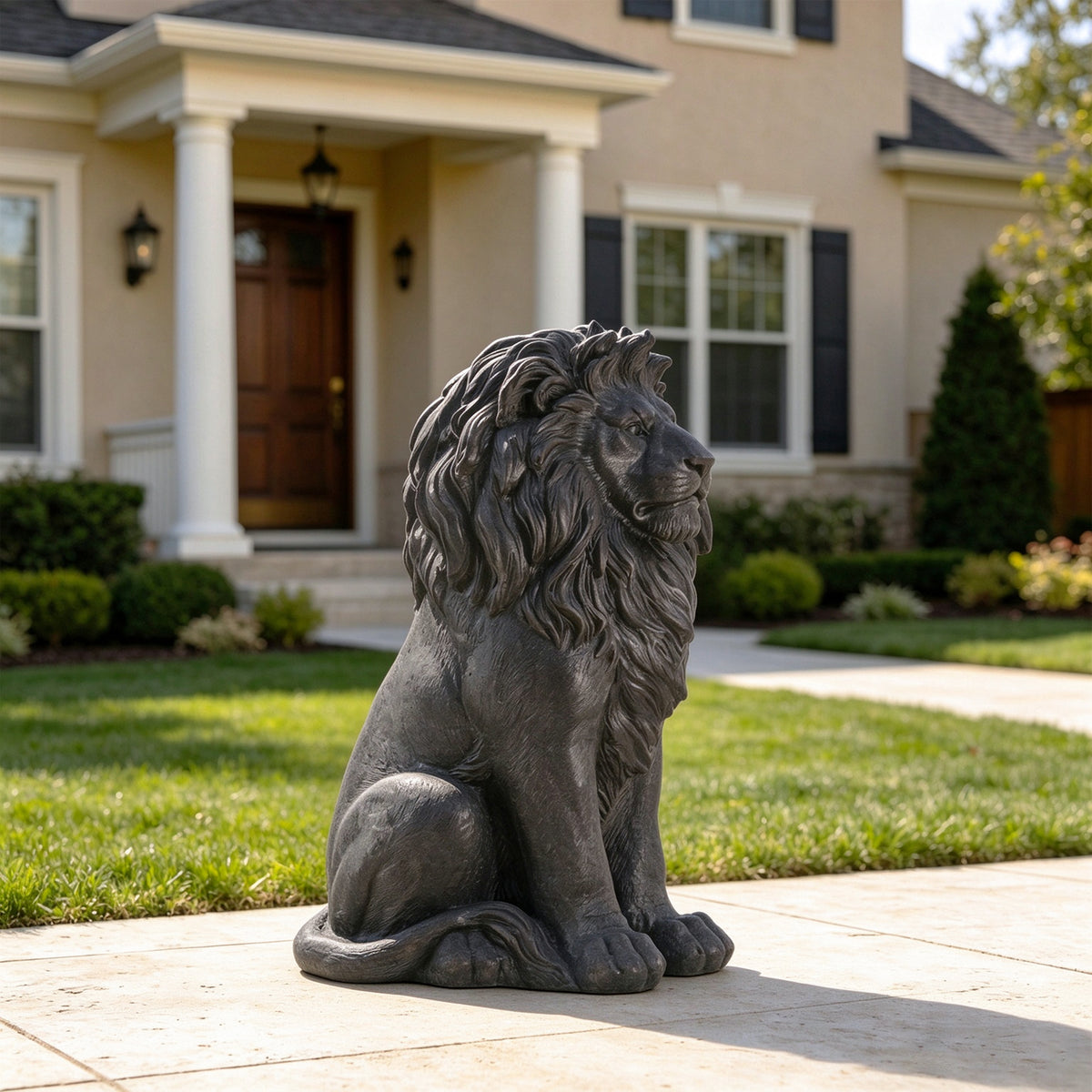 Modern Black Lion Statue with Matte Finish - 24.6" High