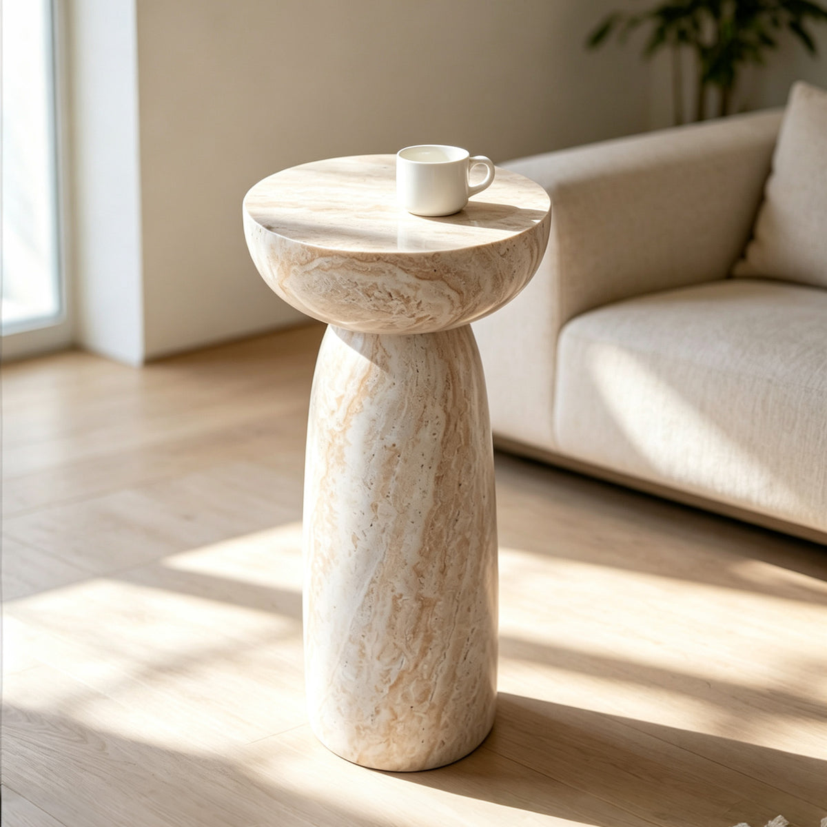 Natural Stone Grain Mushroom Shape Side Table