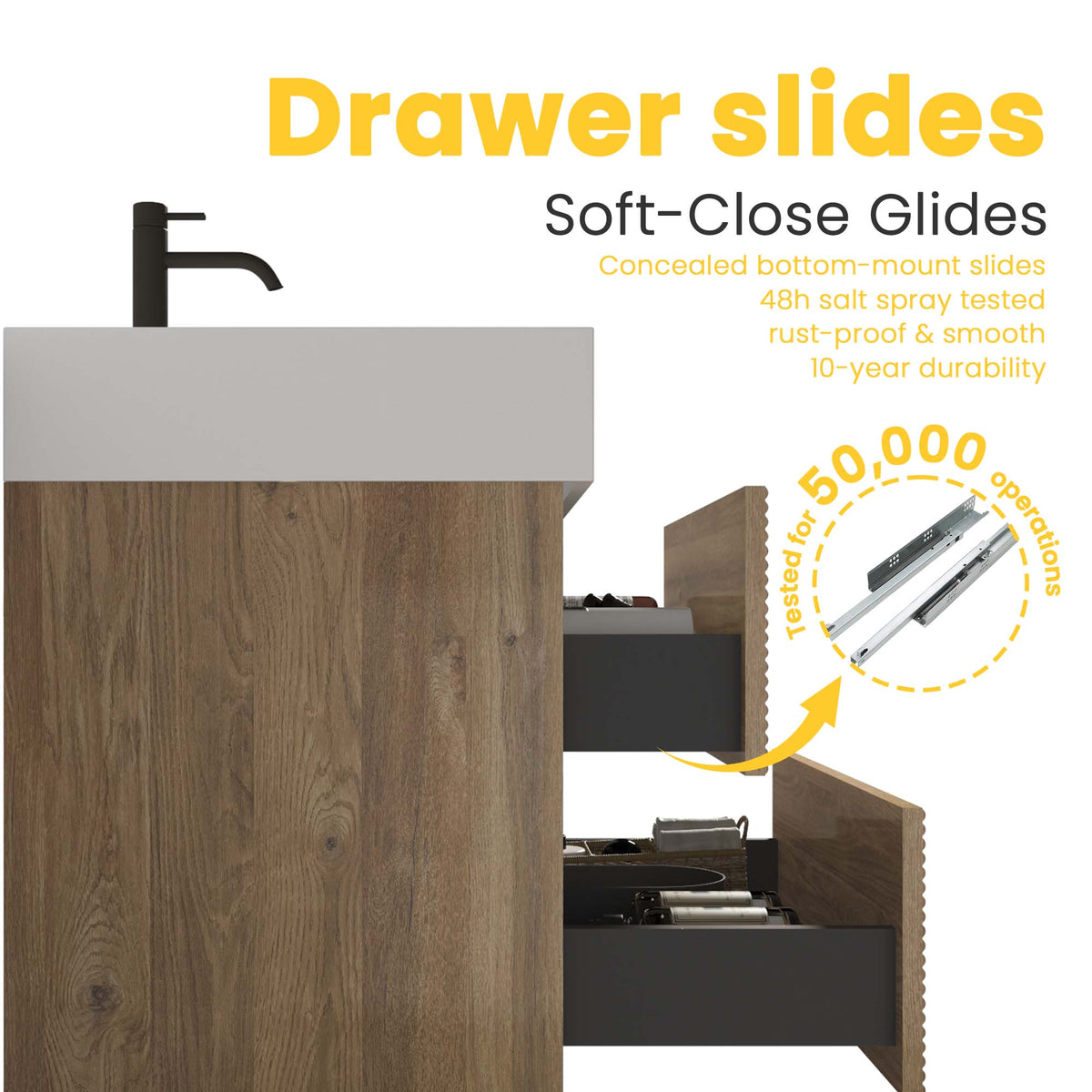 Grace 24-Inch Wall-Mounted Bathroom Vanity, Oak with White Solid Surface Sink