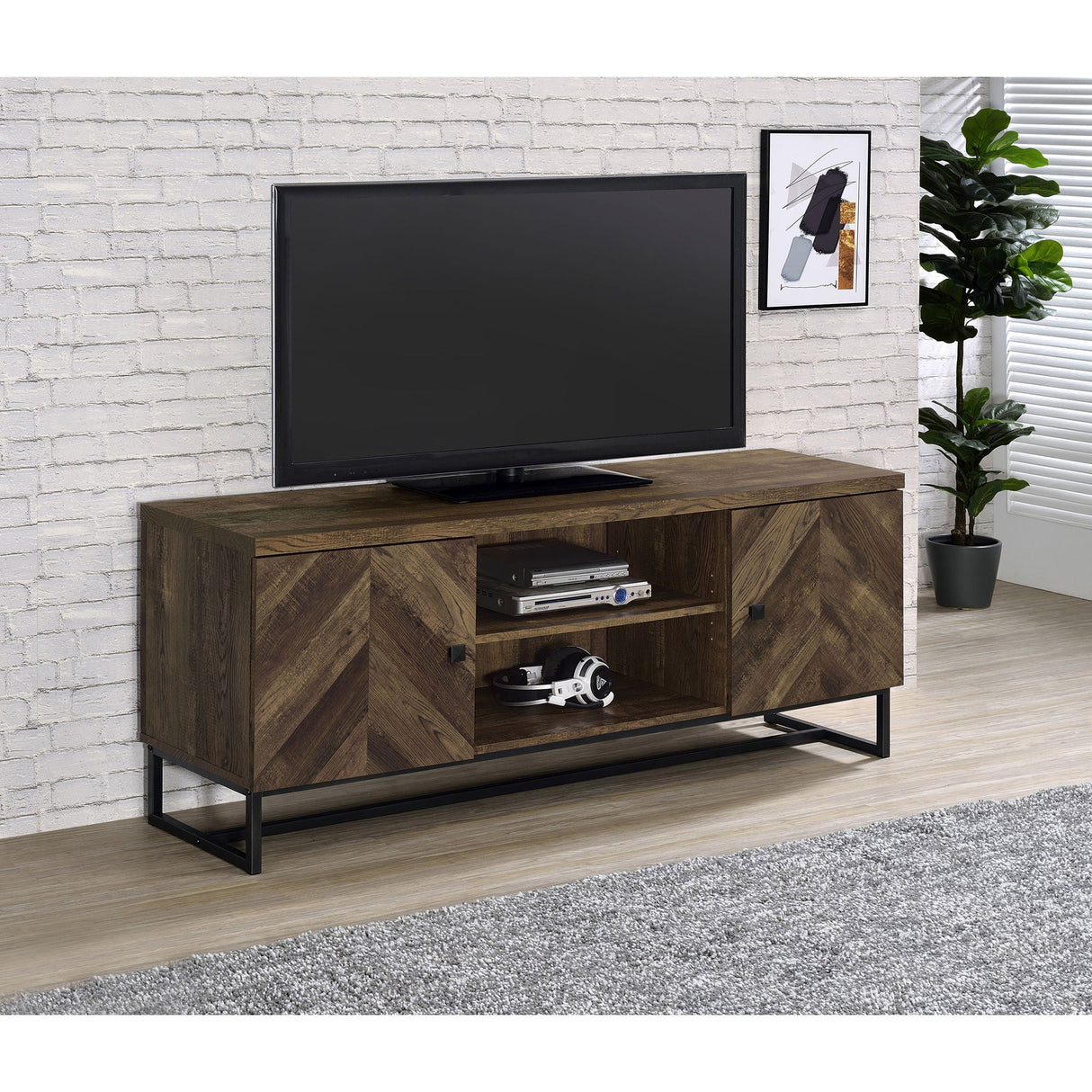 Chase - 2 Door Console With Herringbone Design - Oak