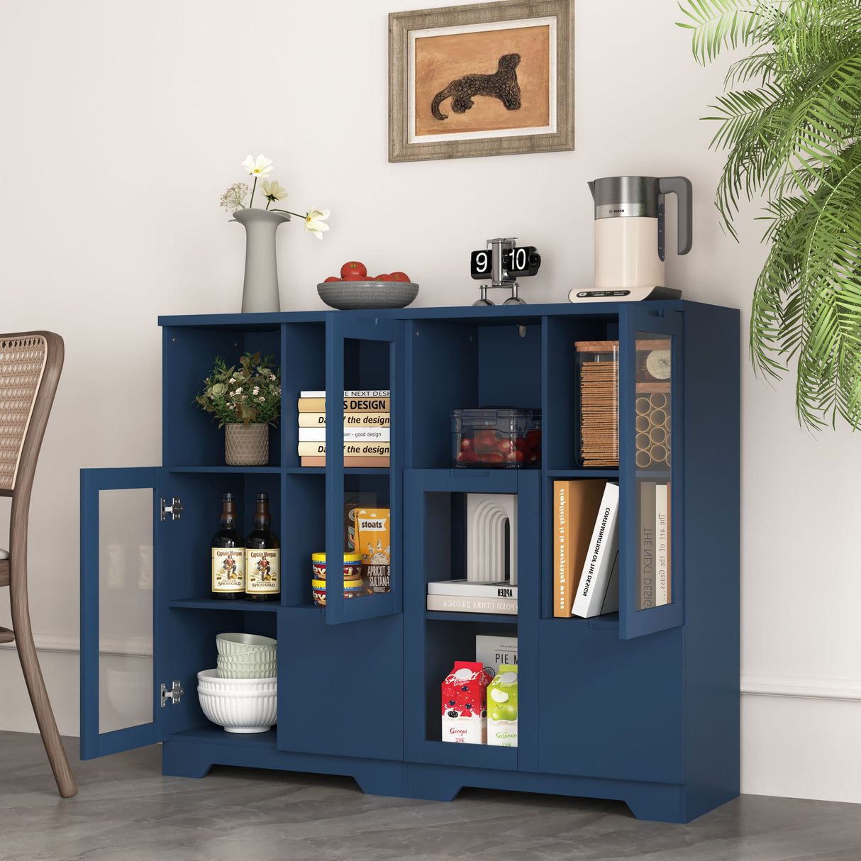 Modern Cabinet With Glass Doors And Drawer