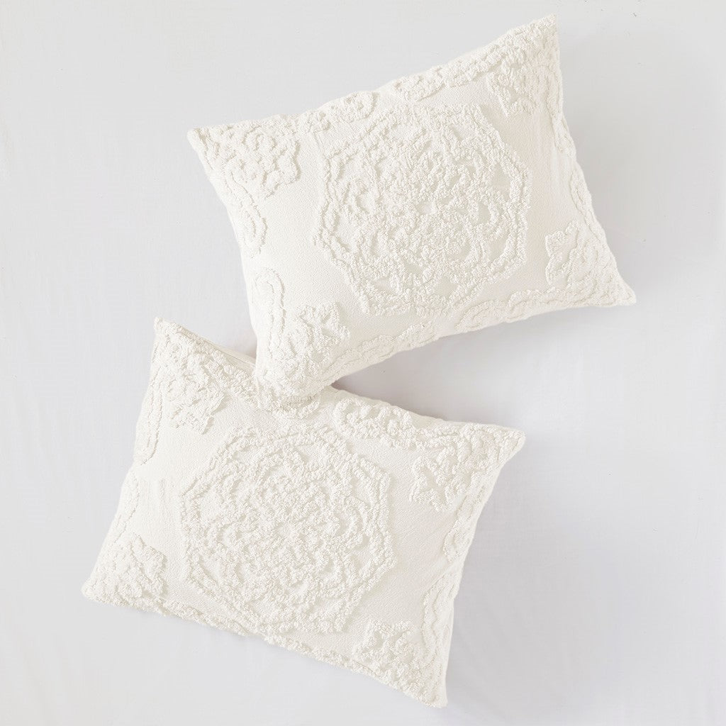 King/Cal King 3-Piece Tufted Cotton Chenille Medallion Duvet Cover Set